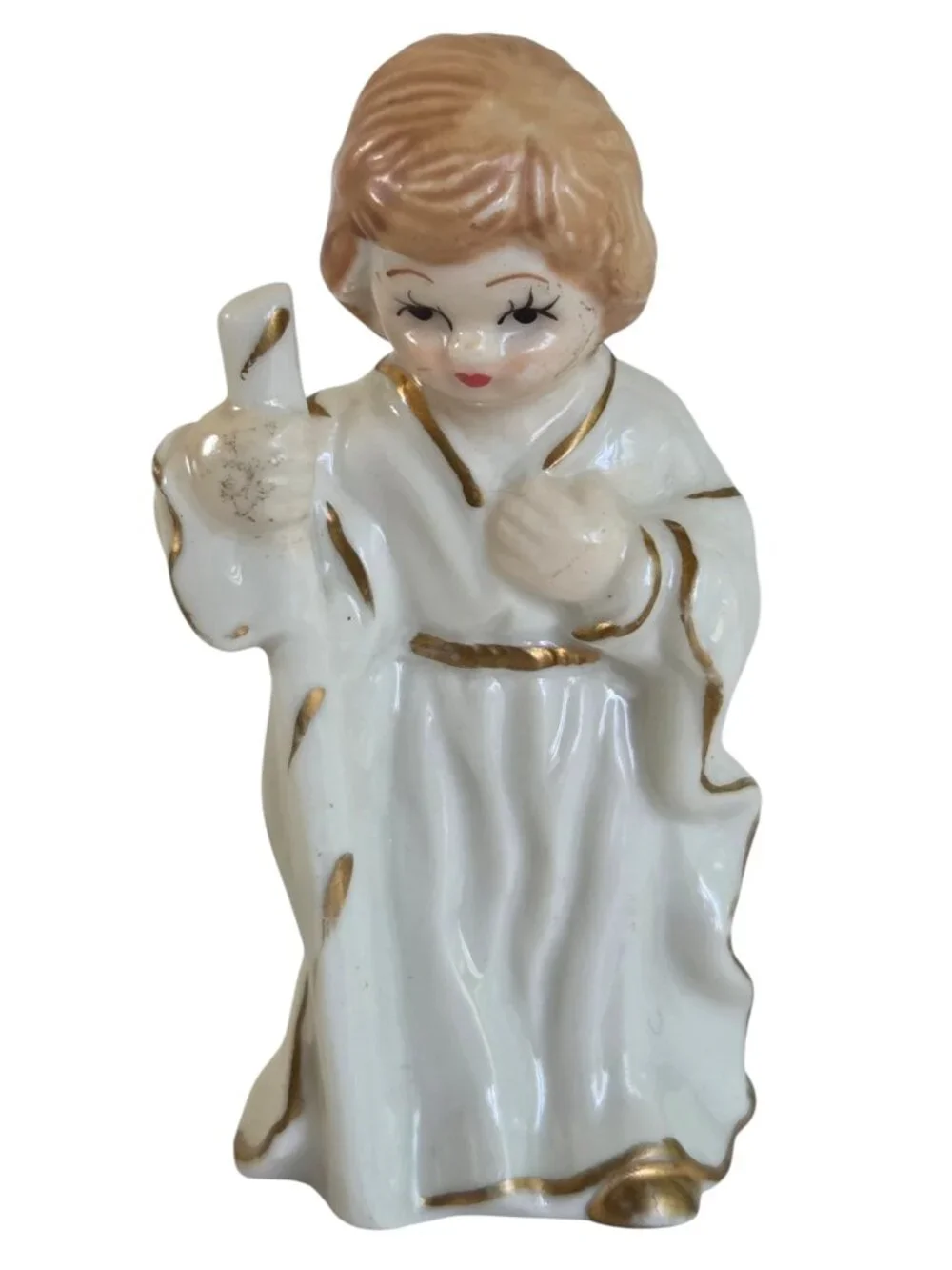 Vintage JAPAN Porcelain Nativity Set 9 pc Hand Painted White & Gold 1990's